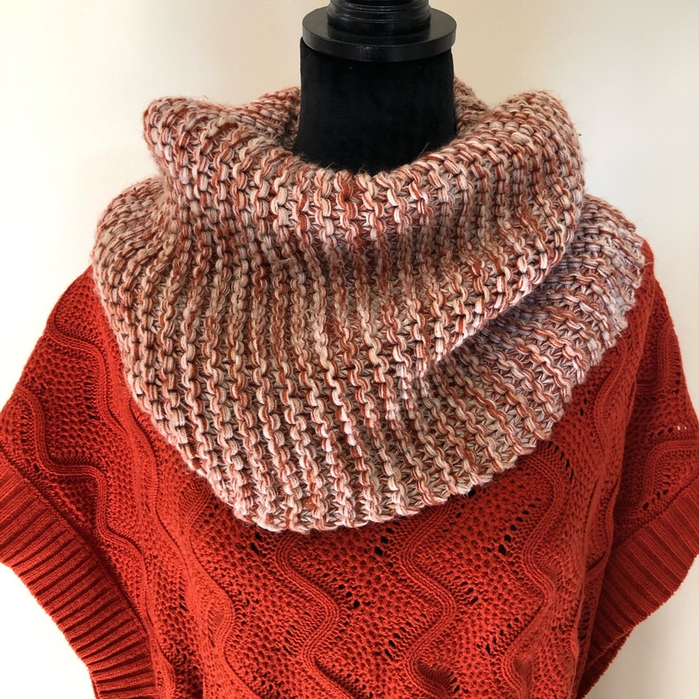 SOLD Terracotta and Cream Knit Cowl Neck Infinity Scarf